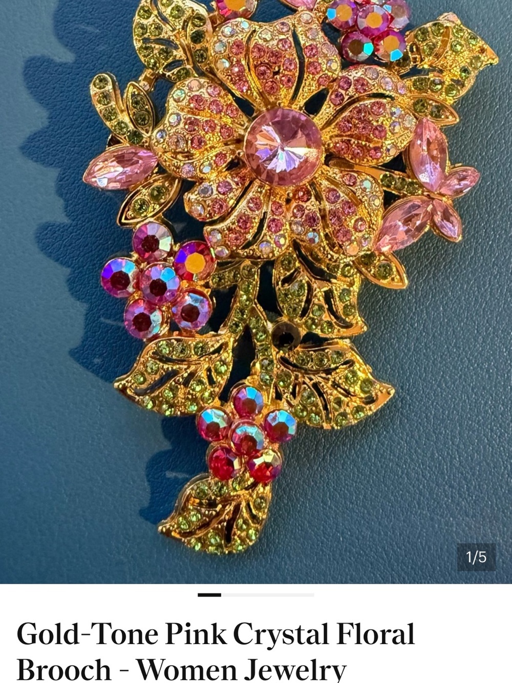 Gold-Tone Pink Crystal Floral Brooch - Statement Lapel Pin